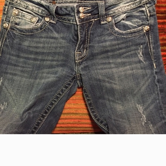 MISS ME Blue Embellished Jeans Exellent Condition CUT BOOT INSEAM 33 - Picture 2 of 3
